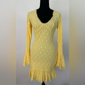 Belle of The Ball Yellow Lace Long Sleeve Bodycon Dress